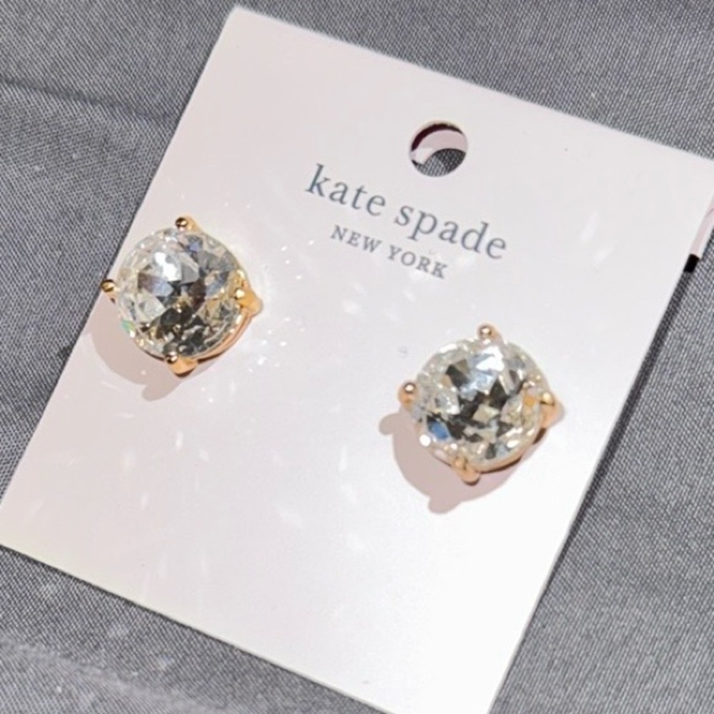 Kate Spade Gold and Clear Stud Earrings with Dust Bag